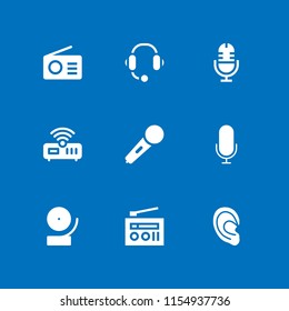 9 music icons in vector set. radio, music and multimedia, router and microphone illustration for web and graphic design