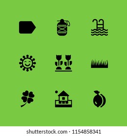 9 natural icons in vector set. water, summer, tag and flowers illustration for web and graphic design