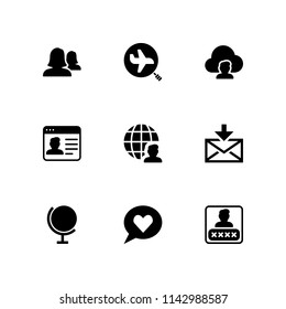 9 network icon set with cloud computing, profile and globe vector illustration for graphic design and web