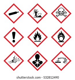 9 New Hazard Pictogram. Hazard warning sign, isolated vector illustration