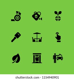 9 new icons in vector set. furniture, furniture and household, sprout and cab illustration for web and graphic design