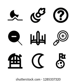 9 night icons with moon and question sign in a circle in this set