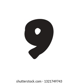 9 nine – decorative hand drawn lettering, alphabet vector number 1. Handwritten typographic design. Cartoon funny bold letter for logo, poster, postcard, hand drown design. Vector alphabet, lettering.
