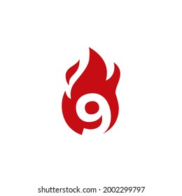 9 nine number fire flame logo vector icon illustration