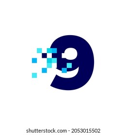 9 nine number pixel mark digital 8 bit logo vector icon illustration
