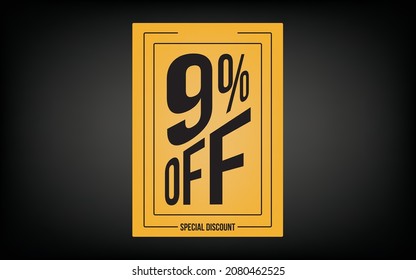 9% (nine percent) off. Yellow card for promotions and offers.