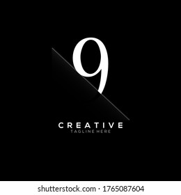 9 (Nine) White Number Logo Design with Creative Paper Cut