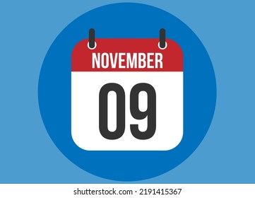 Vector de calendario azul del 9 de noviembre. Calendario de noviembre con círculo en segundo plano claro.