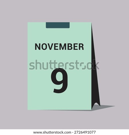 9 november calendar date icon minimal desk calendar vector illustration