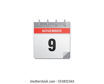 9 November calendar vector illustration on white background
