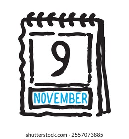 9 November date calendar - A simple yet elegant line art illustration of a date calendar captures the essence of organization and timekeeping. The clean lines and minimalistic design 