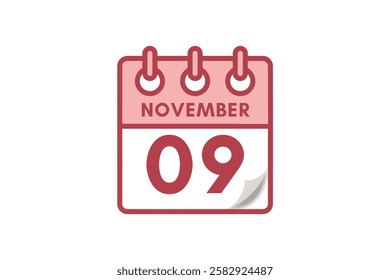 9 November month single day vector, illustration, calendar with maroon, rose and white color background calendar November 9