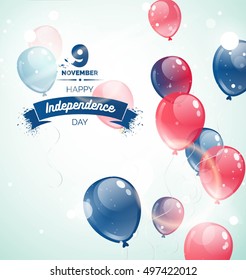 9 november.Cambodia Independence Day greeting card. Celebration background with flying balloons and text. Vector illustration