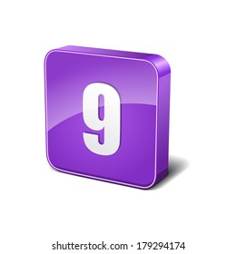 9 Number 3d Rounded Corner Violet Vector Icon Button