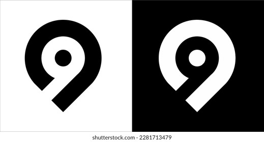 9 Number Black and White creative Logo Design. 9creative. 9logo