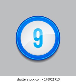9 Number Circular Vector Blue Web Icon Button 
