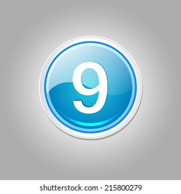 9 Number Circular Vector Blue Web Icon Button