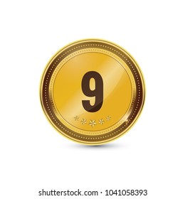 9 Number Circular Vector Gold Web Icon
