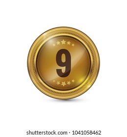 9 Number Circular Vector Gold Web Icon