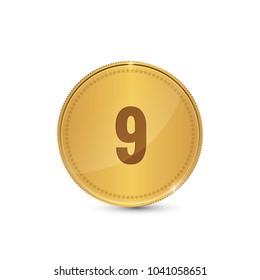 9 Number Circular Vector Gold Web Icon