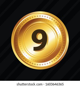 9 Number Circular Vector Gold Web Icon Button