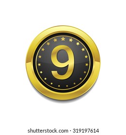9 Number Circular Vector Gold Web Icon Button