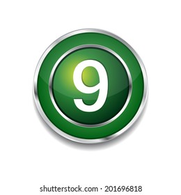 9 Number Circular Vector Green Web Icon Button