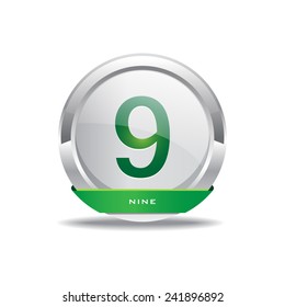 9 Number Circular Vector Green Web Icon Button