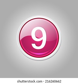 9 Number Circular Vector Pink Web Icon Button