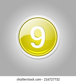 9 Number Circular Vector Yellow Web Icon Button