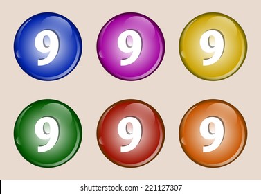 9 Number colorful web icon set button vector