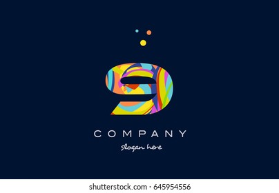 9 number digit numeral logo colored colorful rainbow acrylic modern creative vector icon design template