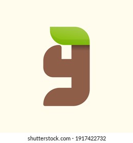 logotipo ecológico de 9 números con hoja. Fuente vectorial para los afiches bio, emblema de spa, verduras, hierbas y tarjetas botánicas, etc.