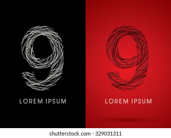9 Number Font design using confuse line graphic vector.