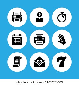 9 number icons in vector set. spiral, fax, calendar and letter illustration for web and graphic design