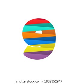 9 number logo with colorful diagonal lines. For brand label, Colorful Anniversary Celebration, creative poster and icon, multimedia ads and more