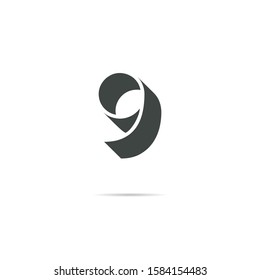 9 number logo shadow digit design vector