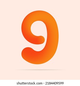 9 number made of shinny orange color design. Vector isolated font for bright logo, poster, headline, etc.