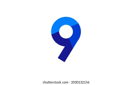 9 Number Modern Flat Blue Logo