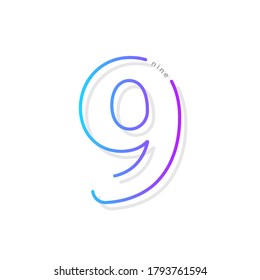 9 números, alfabeto moderno de fuente degradado. Diseño moderno y dinámico de estilo creativo. Para logotipo, etiqueta de marca, elementos de diseño, aplicación y más. Ilustración vectorial aislada