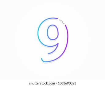 9 números, alfabeto moderno de fuente degradado. Diseño moderno y dinámico de estilo creativo. Para logotipo, etiqueta de marca, elementos de diseño, aplicación y más. Ilustración vectorial aislada