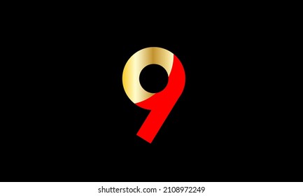 9 Number New Gold Red Elegant Logo