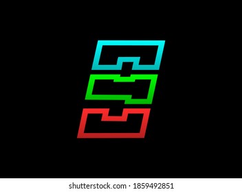 9 number rgb logo, vector desing font .Dynamic split red, green, blue color on black background. For social media,design elements, creative poster, web template and more