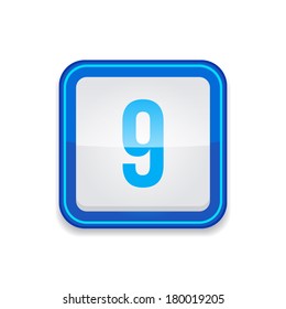 9 Number Rounded Corner Square Vector Blue Web Icon Button