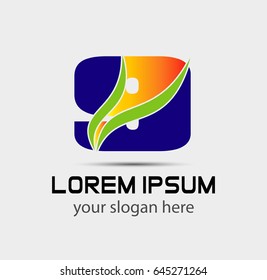 9, Number seven logo, symbol, icon, graphic, flat vector design template element
