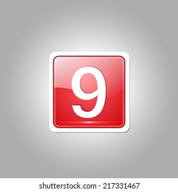 9 Number Square Vector Red Web Icon Button