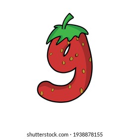 9 number strawberry character vector template design illustration