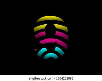 9 number vector desing, Cmyk color font logo. Dynamic split pink, blue, yellow color on black background. For social media,design elements, creative poster, web template    



