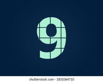 9 number, vector desing font.  Made of knife cut. For logo, brand label, design elements, corporate identity, application & more. IsolatedEps10 illustration