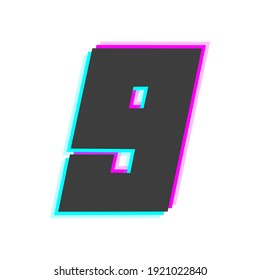 9 number vector glitch,  trendy color font. For mobil app logo, creative poster, design element and more
